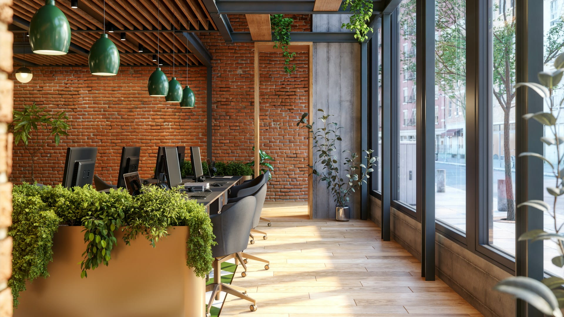 office space with greenery